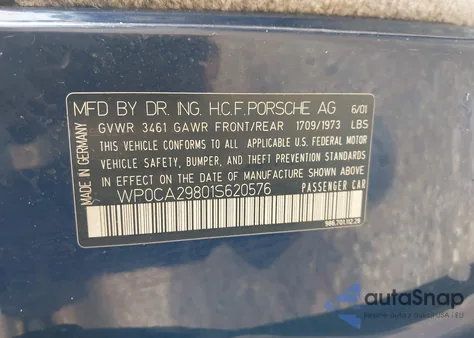 2001 Porsche Boxster из США, поврежденный, VIN WP0CA29801S620576